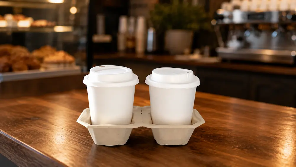 Premium tearable 2-cup carrier used for takeaway coffee cups