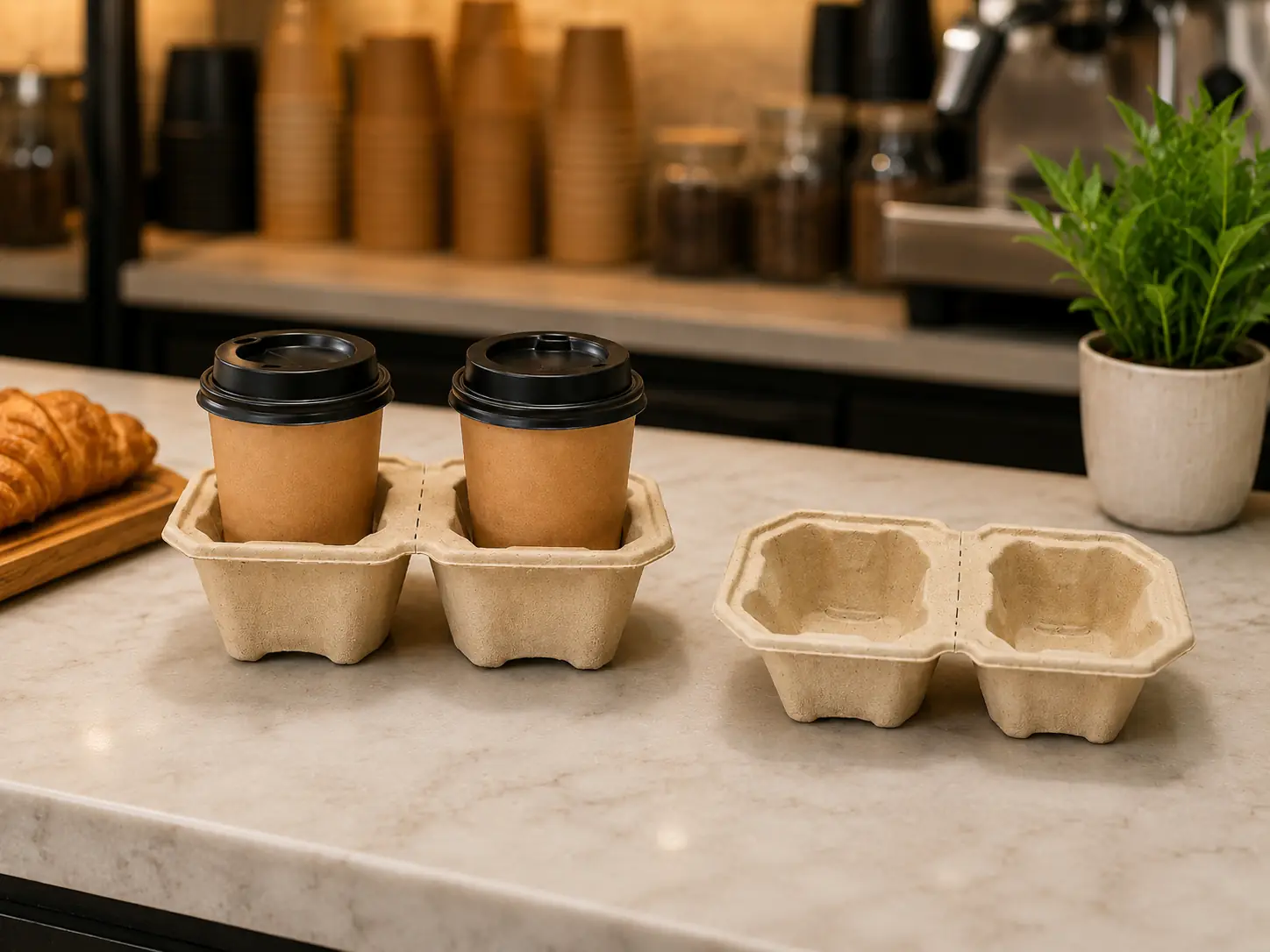 Premium tearable 2-cup carrier used for takeaway coffee cups