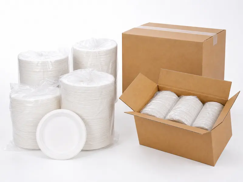 wholesale packaging for sugarcane bagasse round plates in export carton