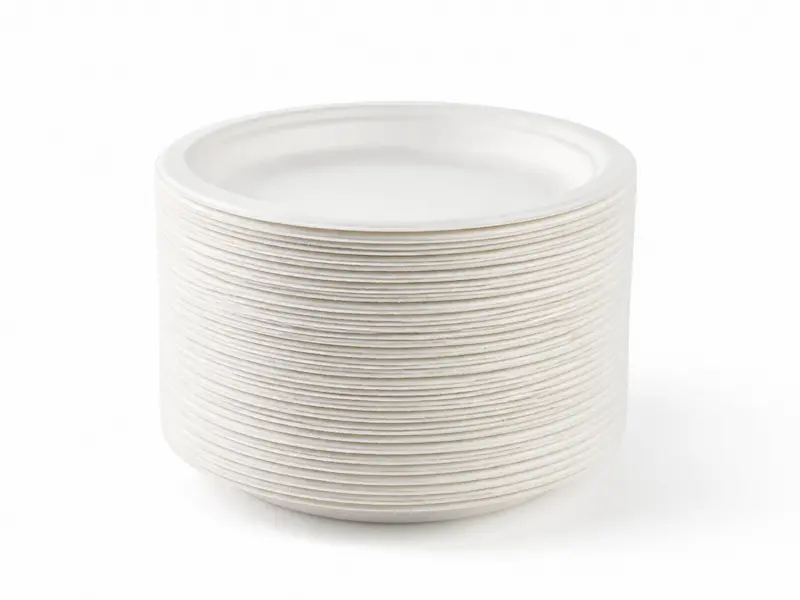 kgp-compostable-bagasse-plates-stacked-detail stacked compostable sugarcane bagasse plates for wholesale supply