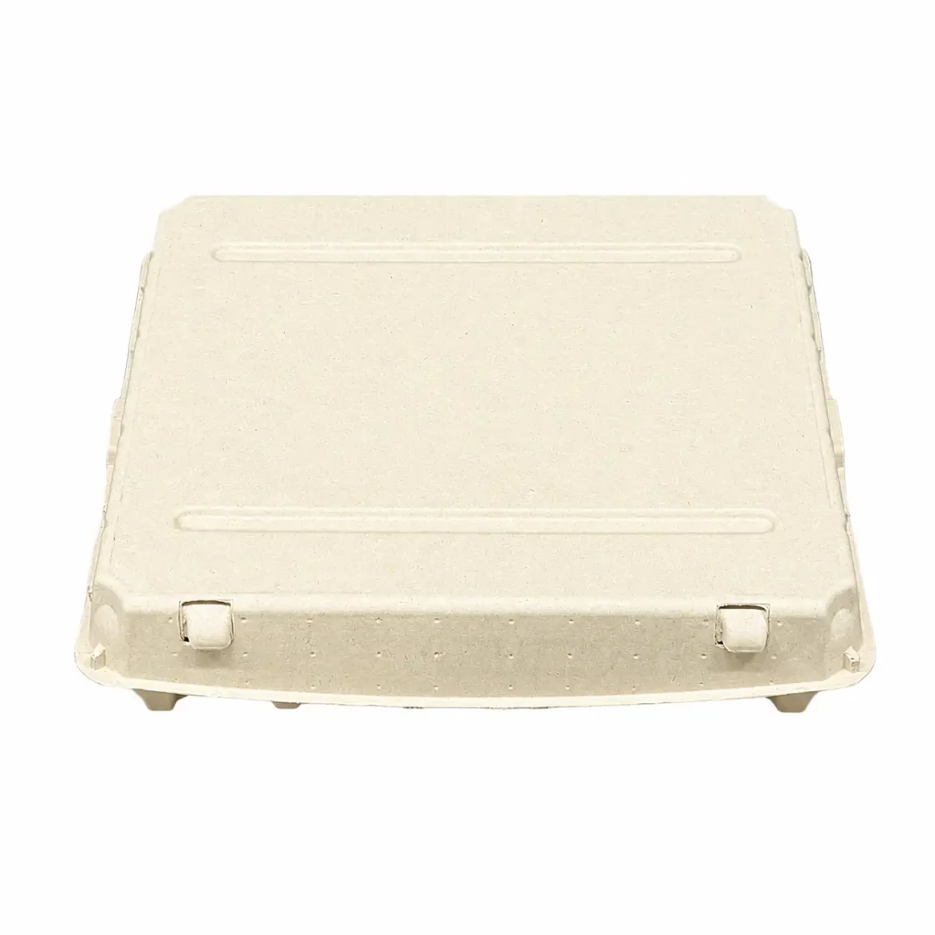 Closed front view of 30-count molded pulp egg carton