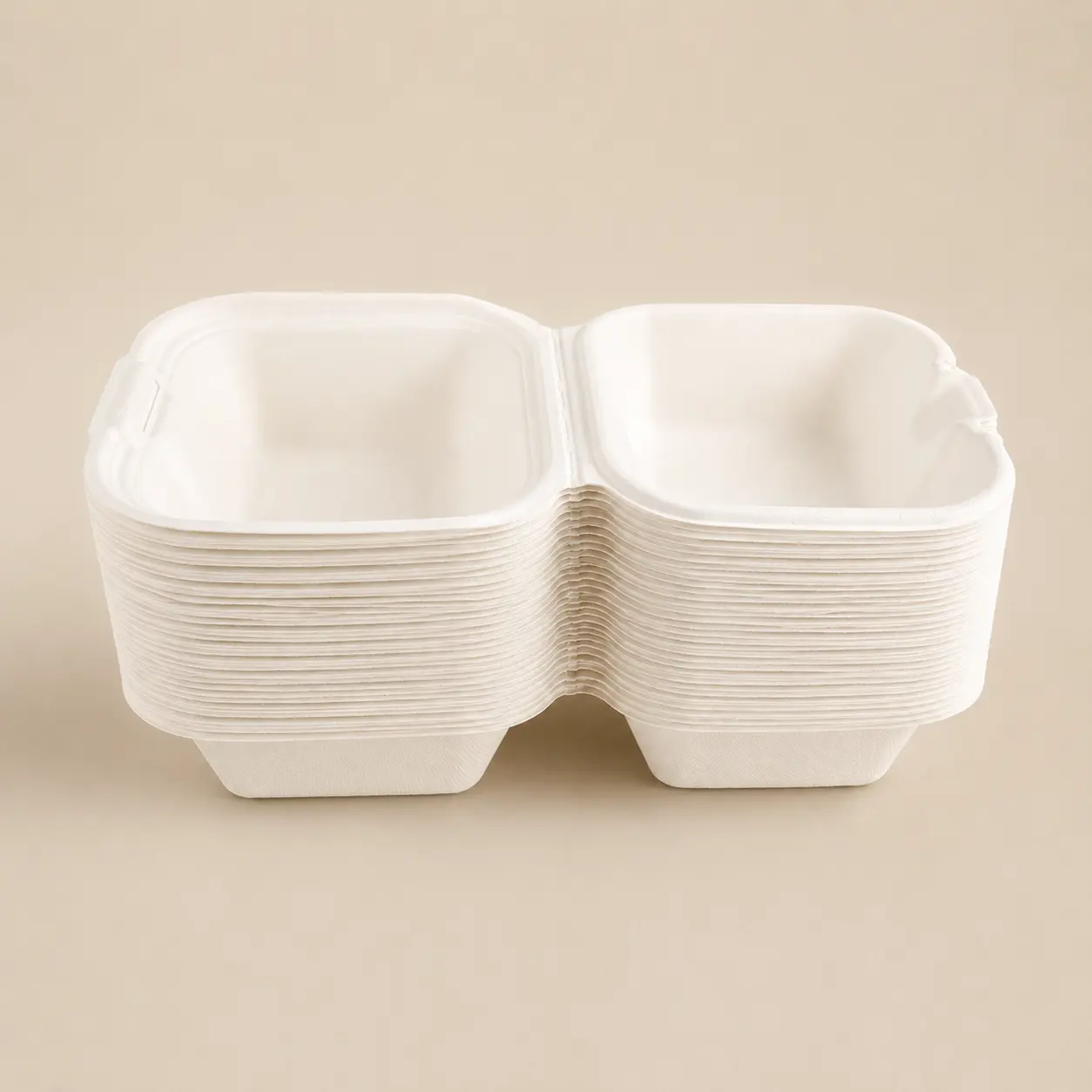 5-Inch Molded Pulp Burger Box Stacked Side View Stacked side view of 5-inch molded pulp burger box for takeaway packaging