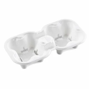 White premium tearable 2-cup drink carrier with molded pulp texture