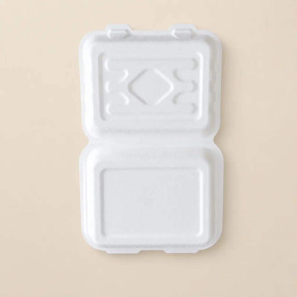 Outer surface of 7.5 x 6-inch molded pulp clamshell