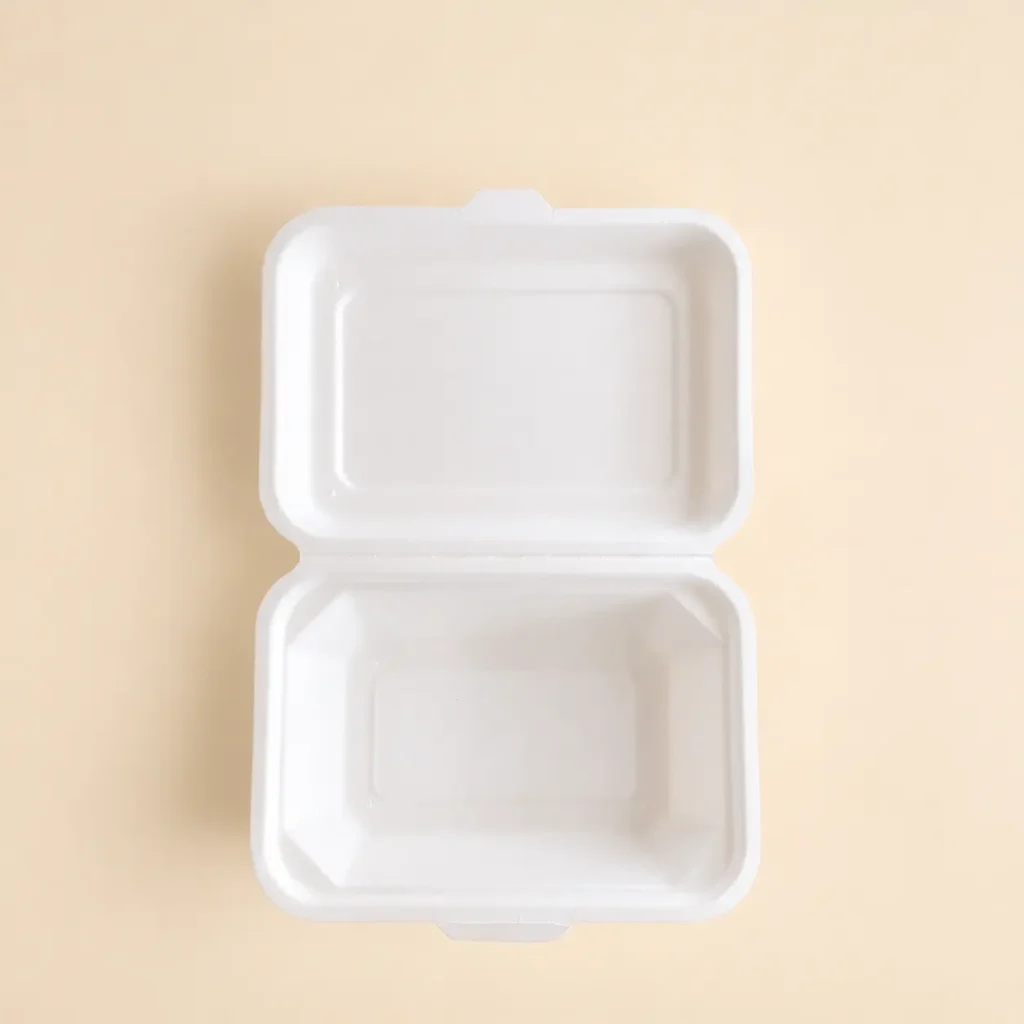 Open top view of 7 x 5 molded pulp food clamshell