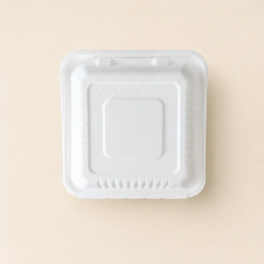 Closed top view of 9x9 3-compartment pulp clamshell