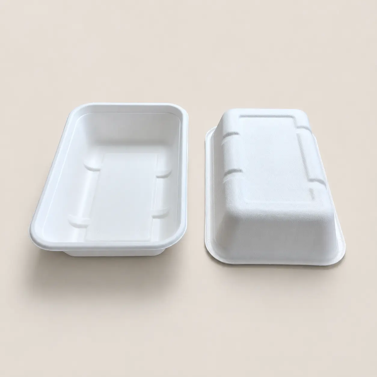 550ml Molded Pulp Rectangular Food Container Front and Back View Front and back views of 550ml molded pulp rectangular food container