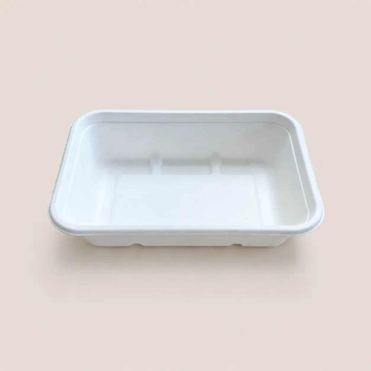 550ml Molded Pulp Rectangular Food Container Open Front View Open front view of 550ml molded pulp rectangular food container