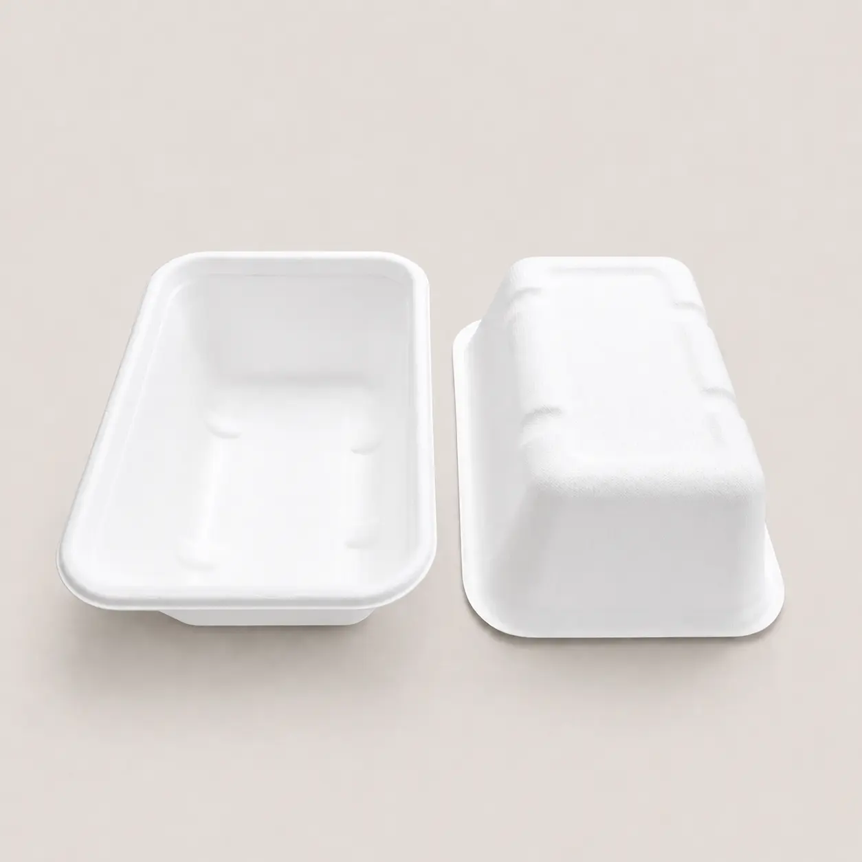 750ml Molded Pulp Rectangular Food Container Front and Back View Front and back views of 750ml molded pulp rectangular food container