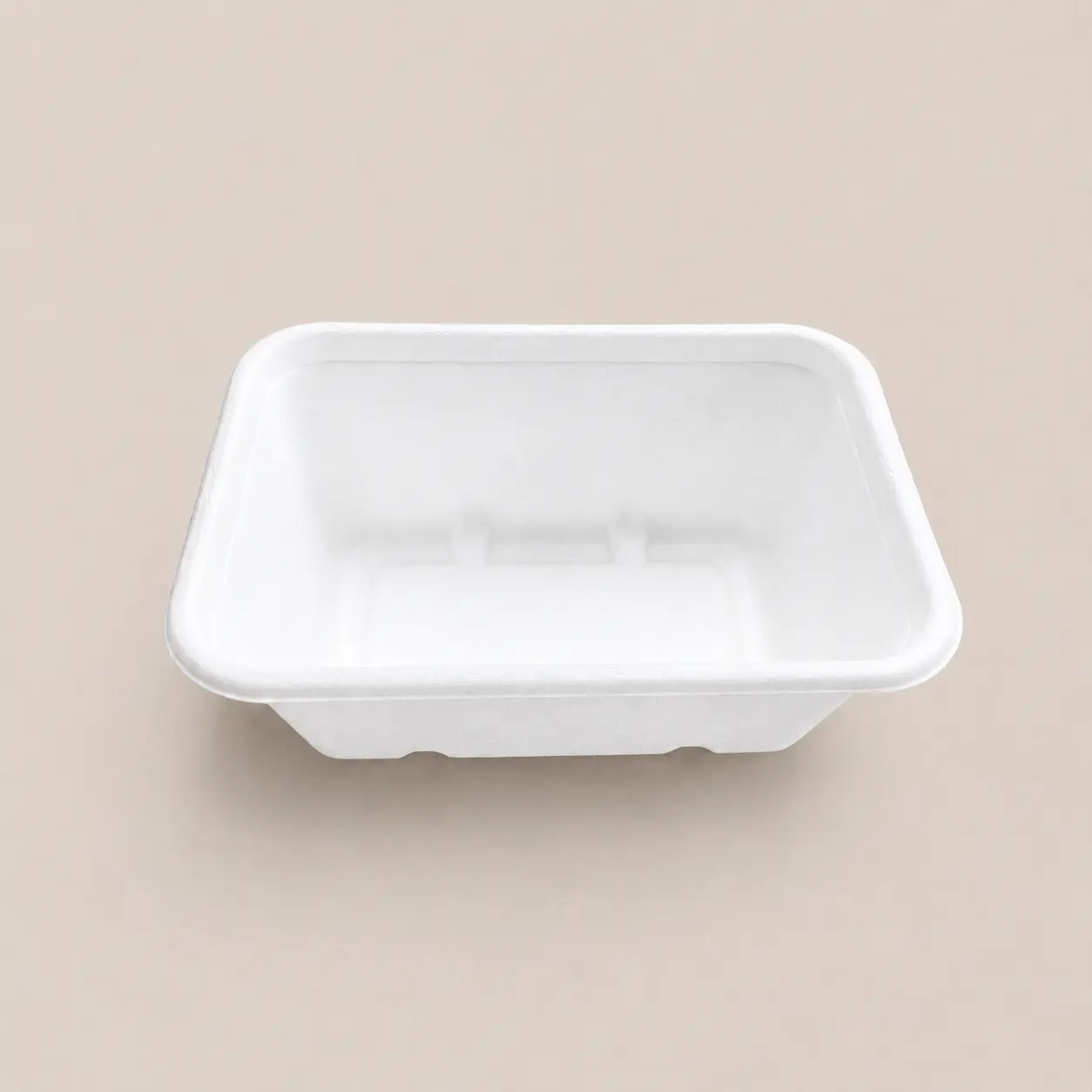 750ml Molded Pulp Rectangular Food Container Open Front View Open front view of 750ml molded pulp rectangular food container