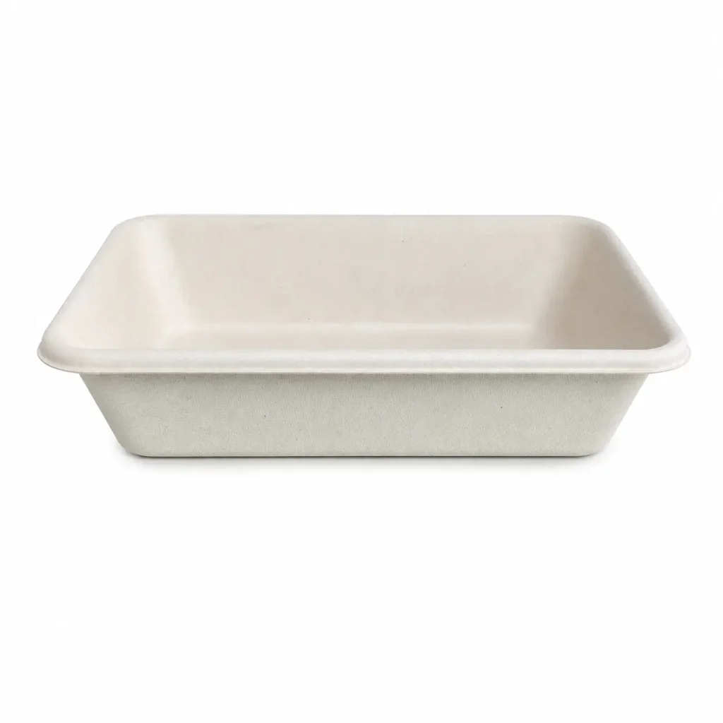 Open front view of 1200ml molded pulp rectangular food container