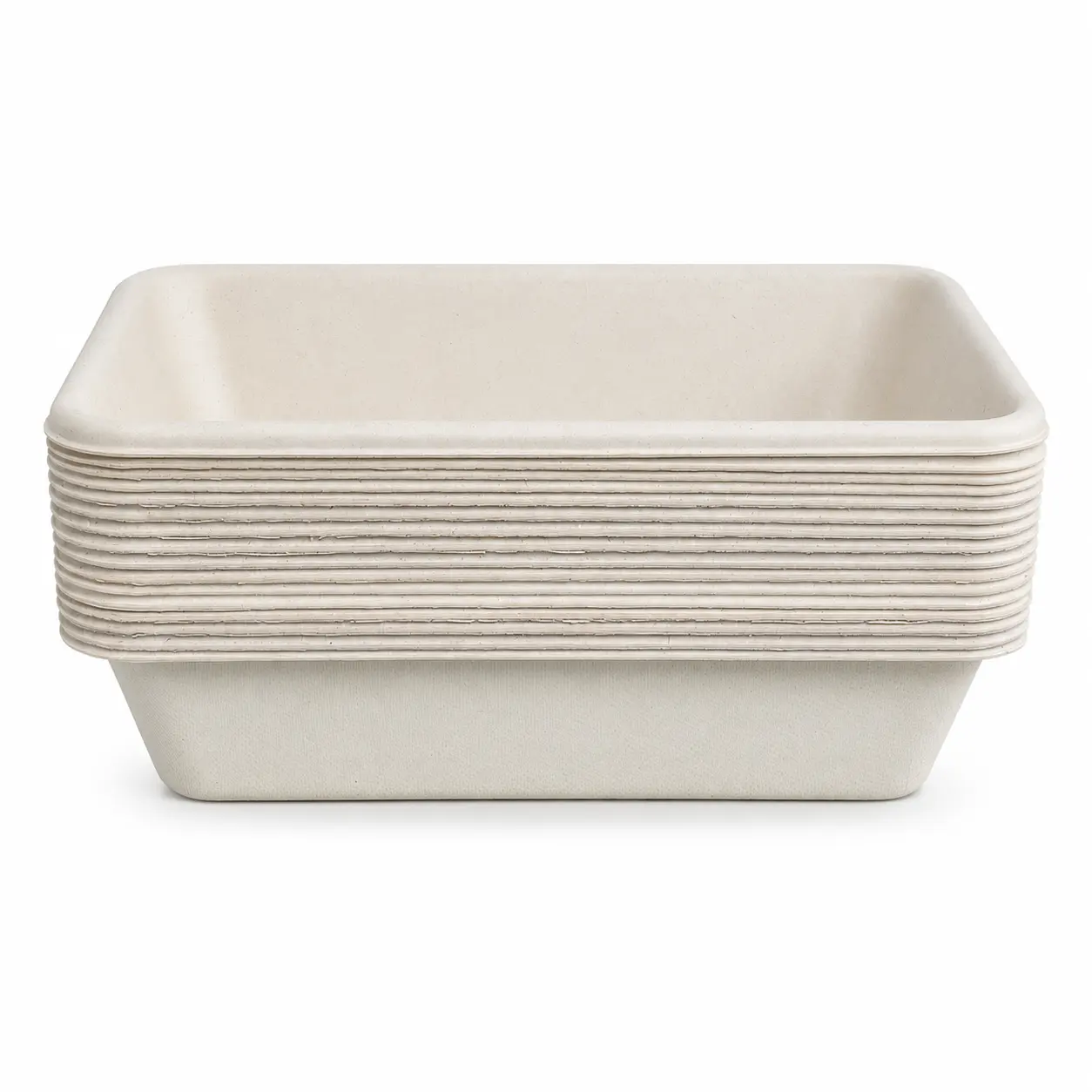 1200ml Molded Pulp Rectangular Food Container Nested Stack View Nested stack of natural-color 1200ml molded pulp rectangular food containers