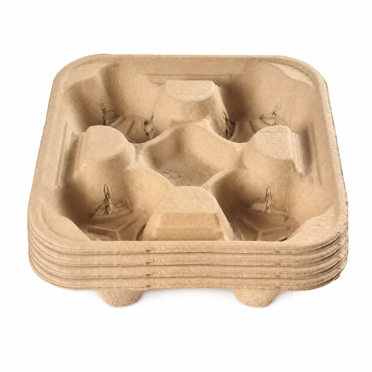 One-Piece 4-Cup Pulp Carrier Stack Stacked one-piece 4-cup pulp carriers