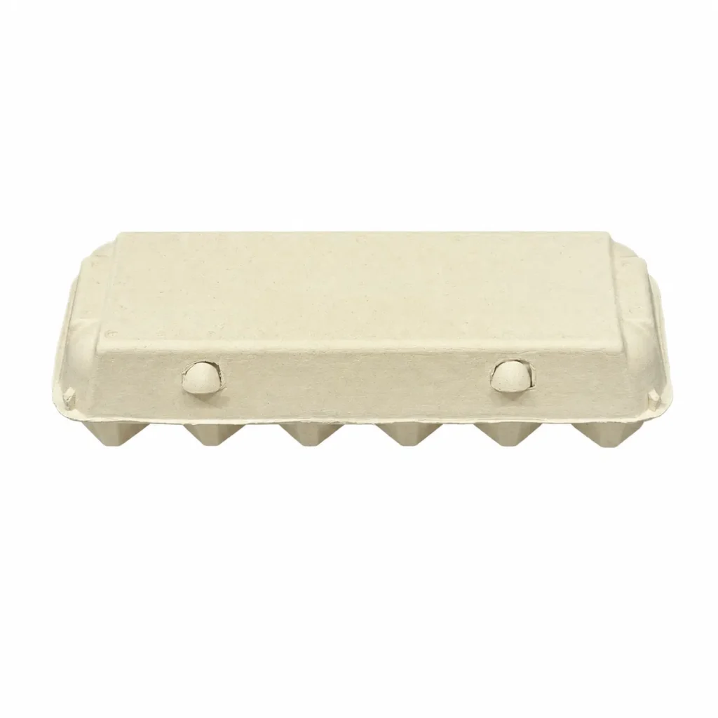 Closed front view of 12-count molded pulp egg carton