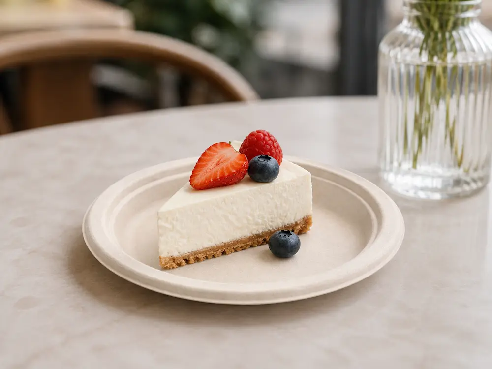 Compostable oval sugarcane bagasse plates for foodservice applications