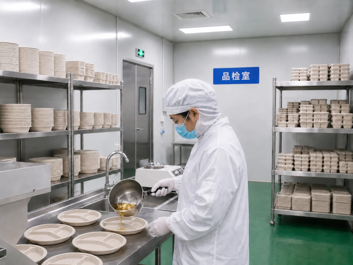 Round sugarcane bagasse plates production and quality control