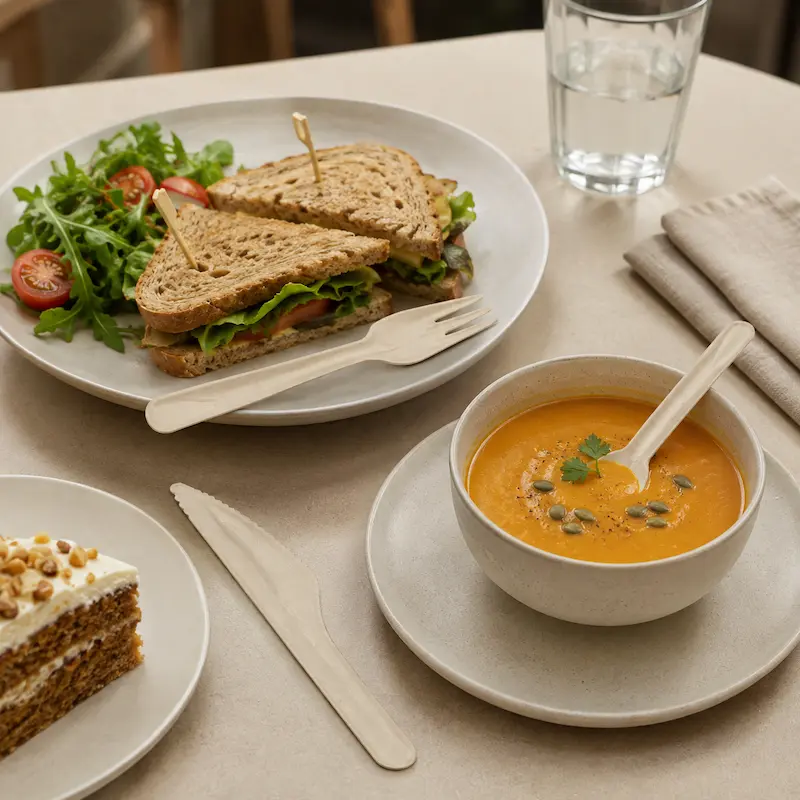 Molded fiber cutlery for takeaway and food delivery services