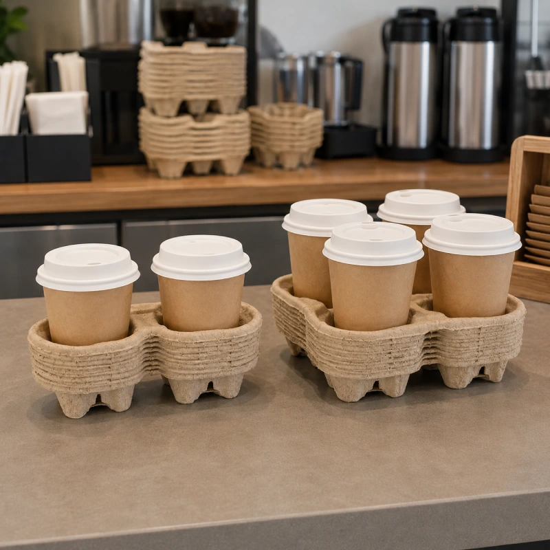 Core molded pulp drink carriers for wholesale beverage packaging