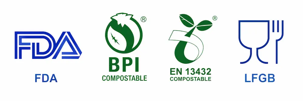FDA BPI EN 13432 and LFGB food contact and compostability compliance support