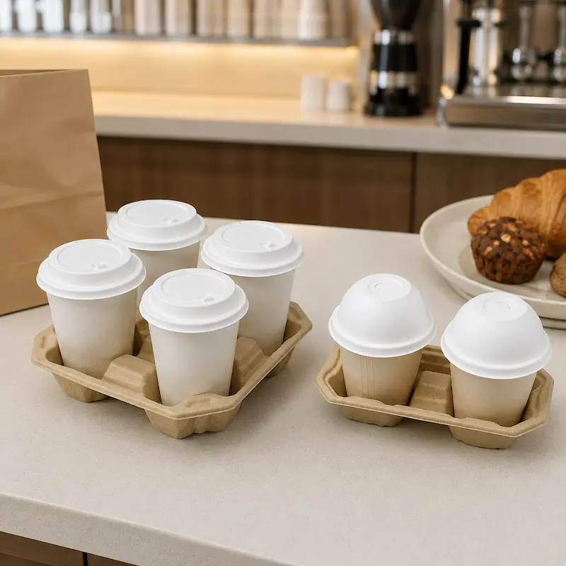 Molded fiber cups and portion cups for catering delivery and condiment service
