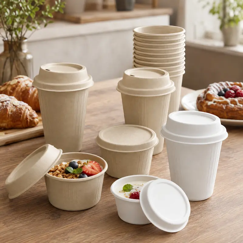 80mm and 90mm molded fiber cup lids for hot and cold beverage cups