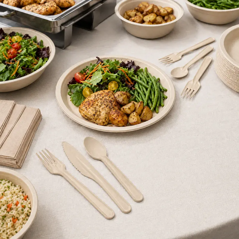 Molded fiber cutlery for catering services and events