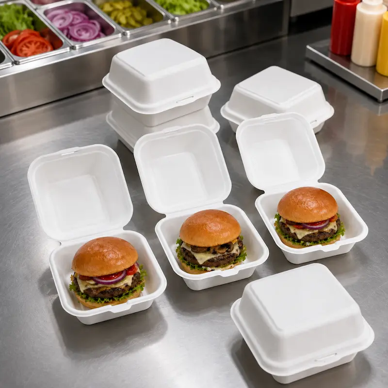 Molded pulp burger packaging for food delivery services