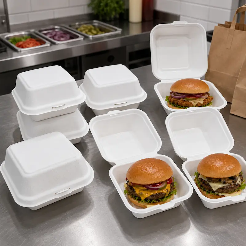 Molded pulp burger boxes for restaurants and takeaway meals