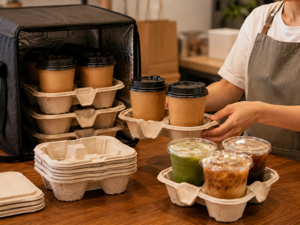 Molded pulp drink carriers for beverage chains and franchises