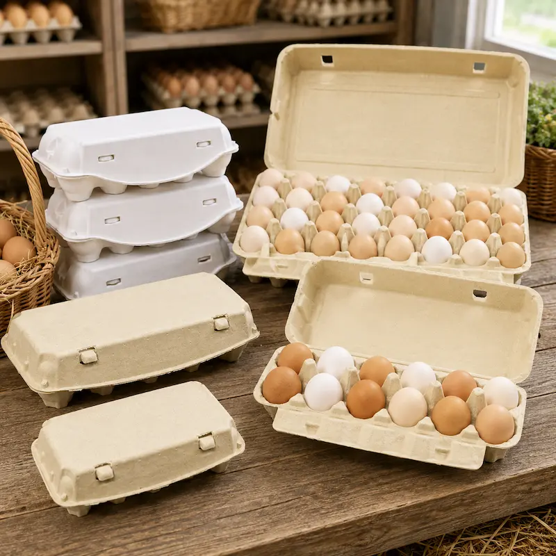 Molded pulp egg cartons for supermarkets and grocery retailers
