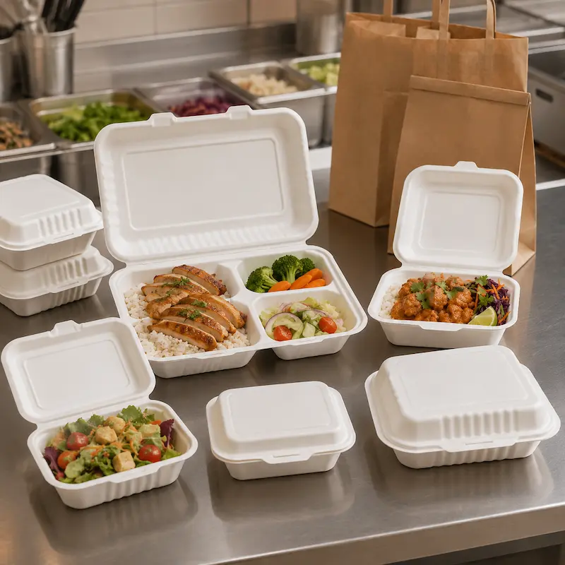 Compostable food clamshell packaging for bakery and fresh food products