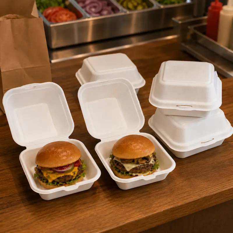 Compostable molded pulp burger boxes for sustainable food packaging