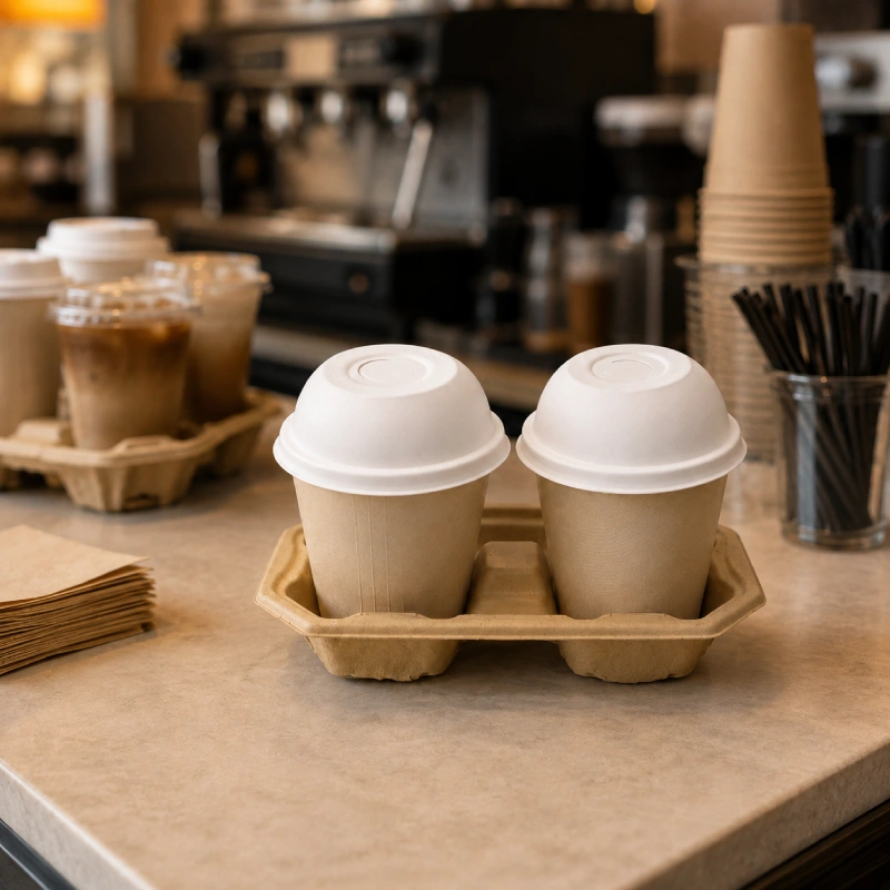 Premium molded pulp drink carriers for beverage chains