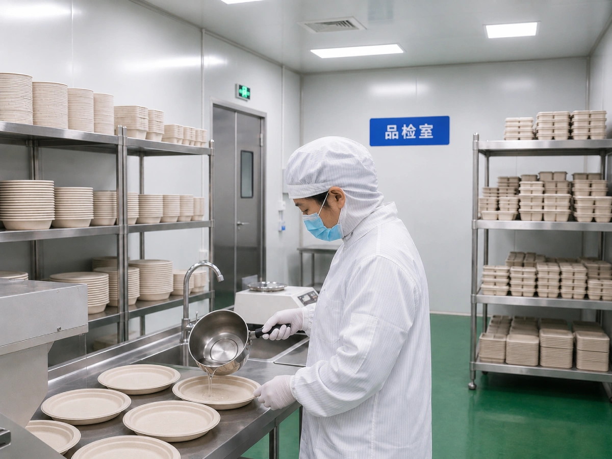 Sugarcane bagasse plate production and quality control