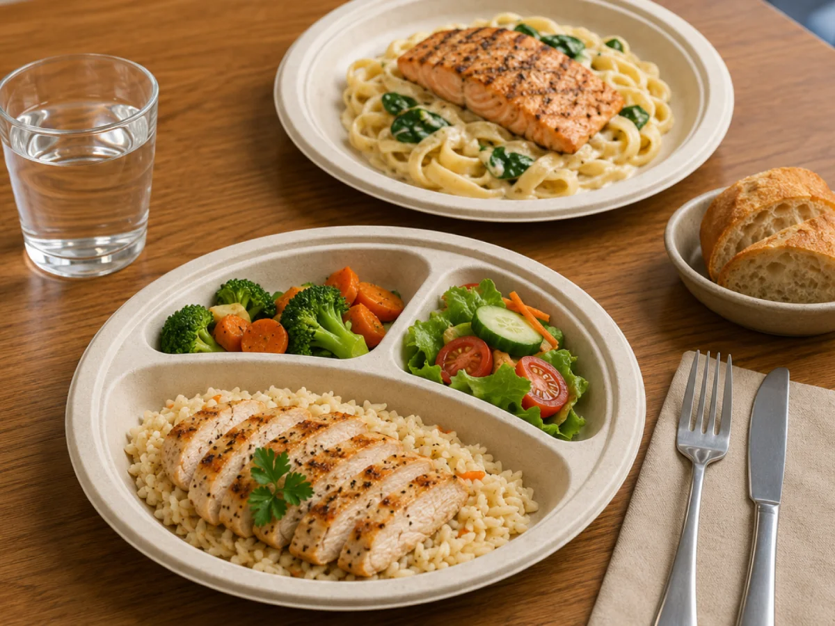 Compostable round sugarcane bagasse plates for restaurants and foodservice