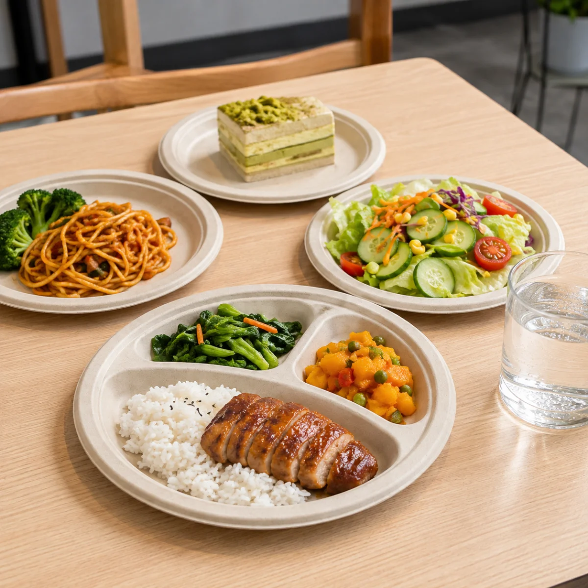 Compostable round bagasse plates for restaurants and daily dining