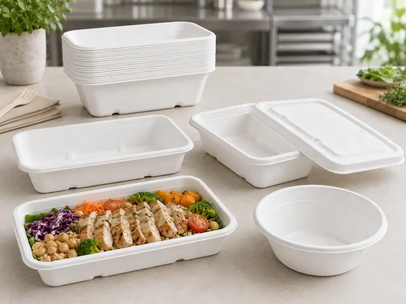 Compostable molded pulp food clamshell containers for sustainable takeaway packaging